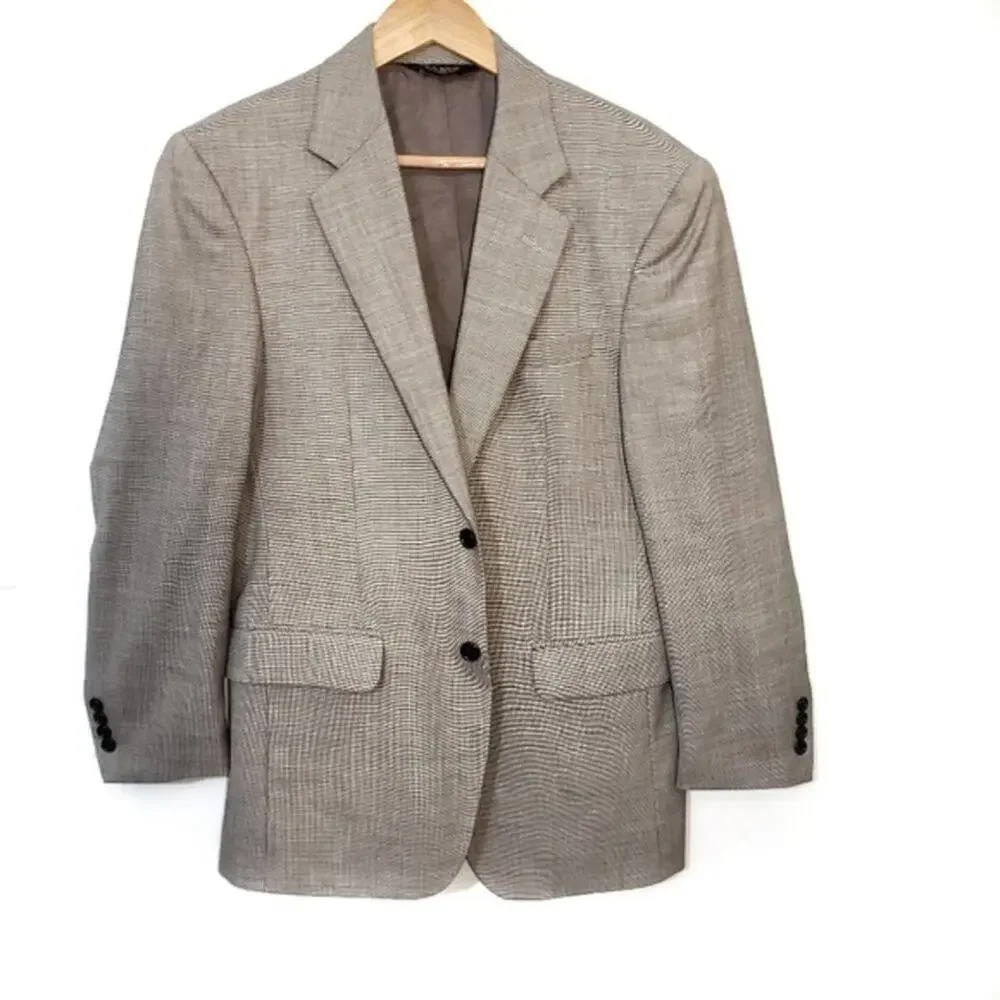 Jos A Bank Mens Blazer 38R Grey 100% Wool Micro Check 2 Button Sport Coat